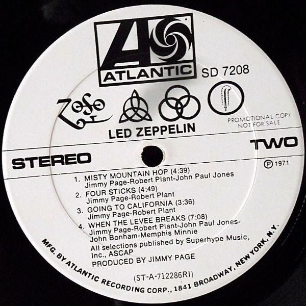 Led Zeppelin - IV LP (Used Vinyl, White Label Promo, Richmond [Philips] Pressing) ( VINYL )