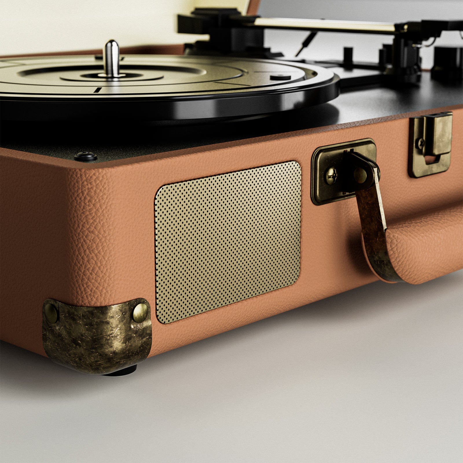 Vintage Vinyl Record Player With Built-In Speakers
