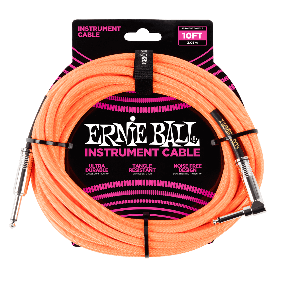 Ernie Ball - Braided Instrument Cable Straight/Angle 10ft - Neon Orange