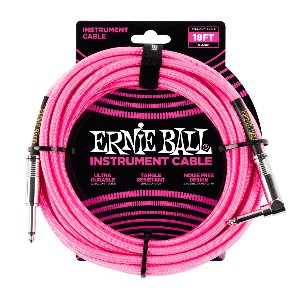 Ernie Ball - Braided Instrument Cable Straight/Angle 18ft - Neon Pink ( VINYL )