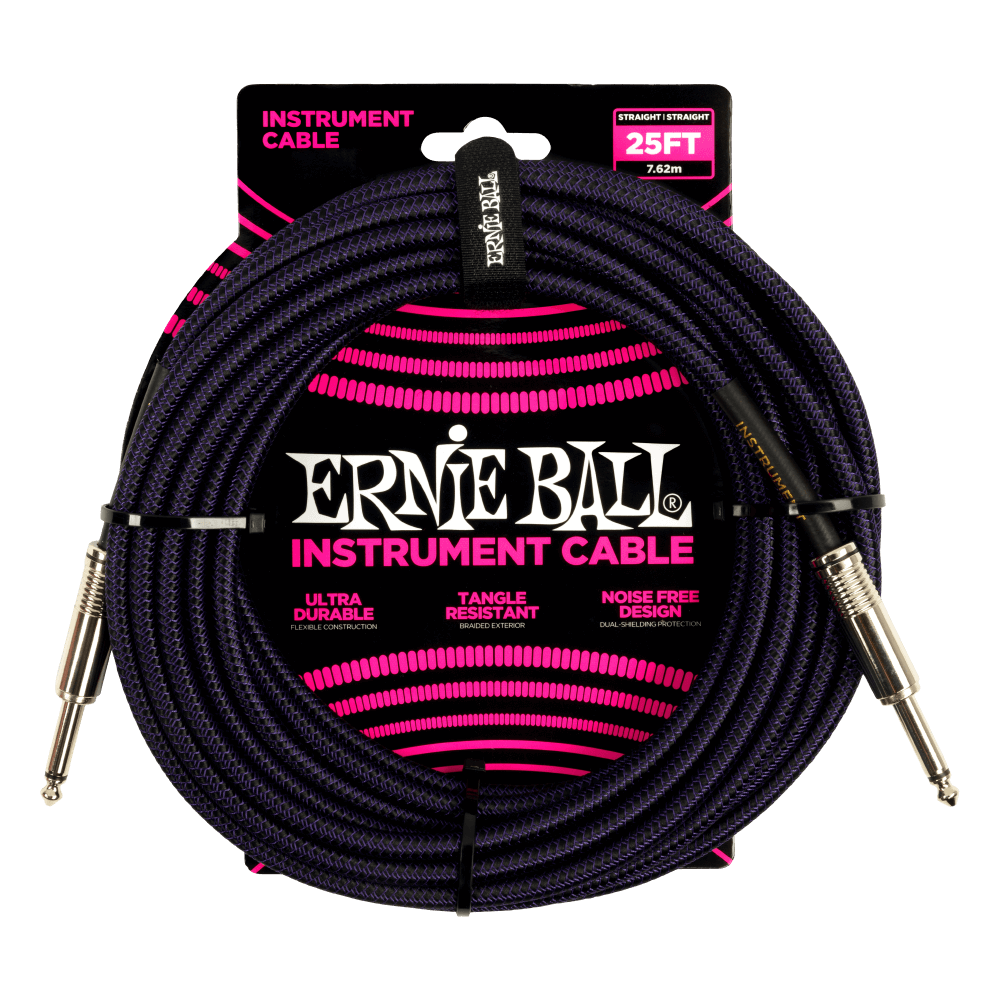 Ernie Ball - Braided Instrument Cable Straight/Straight 25ft - Purple/Black ( VINYL )