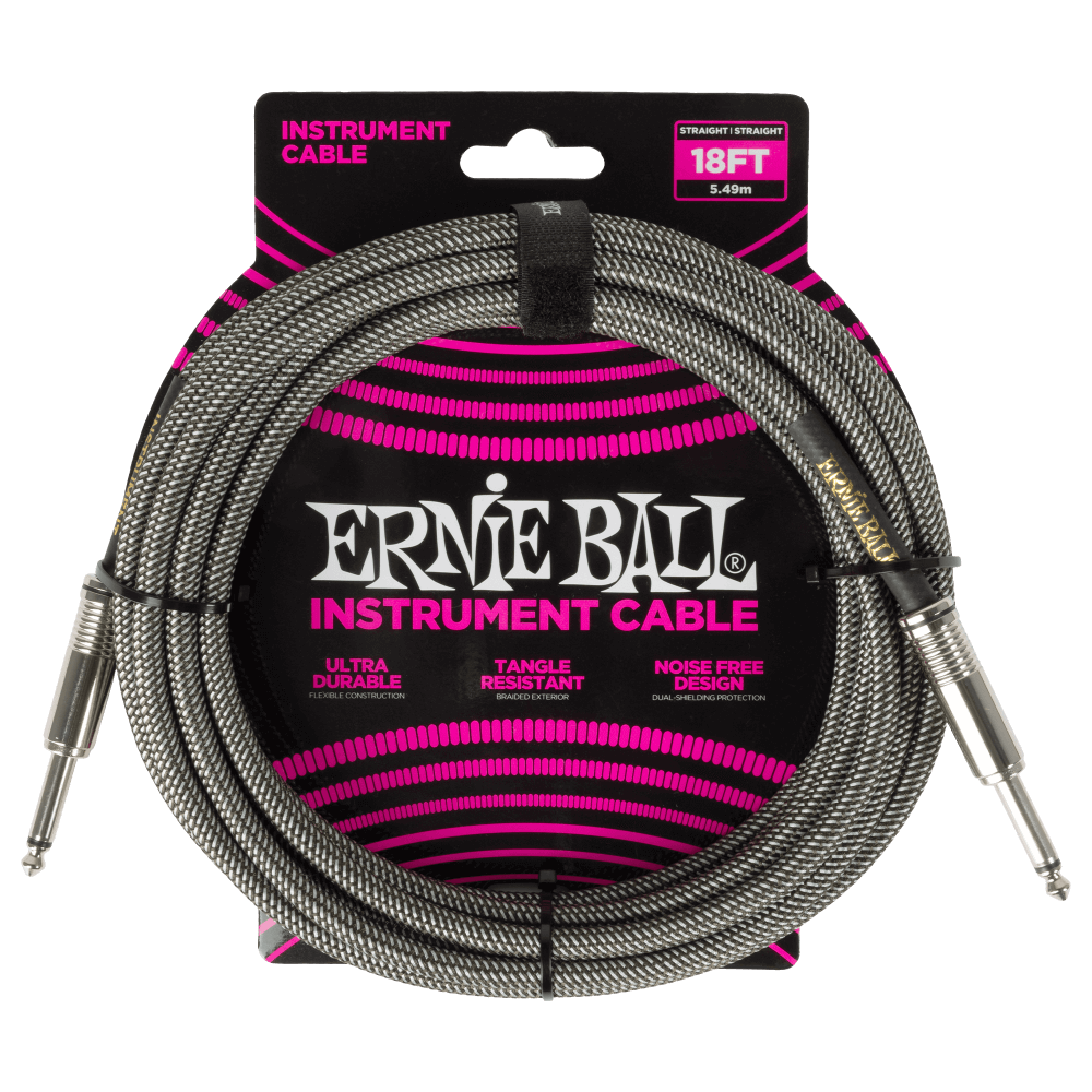 Ernie Ball - Braided Instrument Cable Straight/Straight 18ft - Silver Fox ( VINYL )