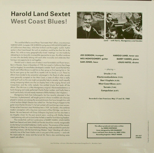 Harold Land - West Coast Blues! LP (180g, Audiophile, Limited Edition, Remastered, Jazz Workshop) ( VINYL )