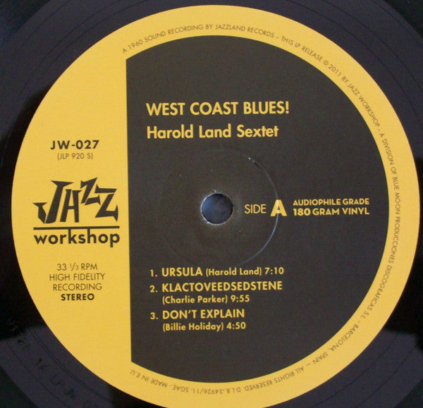 Harold Land - West Coast Blues! LP (180g, Audiophile, Limited Edition, Remastered, Jazz Workshop) ( VINYL )