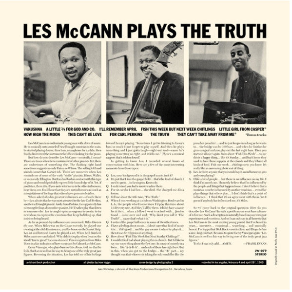 Les McCann Ltd. - Less McCann Ltd. Plays The Truth LP (180g, Audiophile, Remastered, Jazz Workshop) ( VINYL )