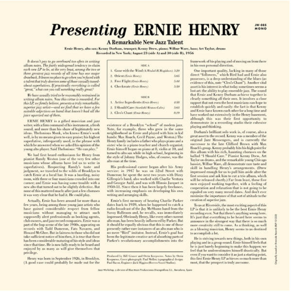 Ernie Henry - Presenting LP (Limited Edition, 180g, Remastered, Mono, Jazz Workshop) ( VINYL )