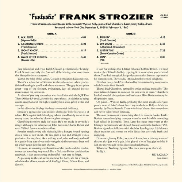 Frank Strozier - Fantastic Frank Strozier LP (180g, Limited Edition, Stereo, Remastered, Jazz Workshop) ( VINYL )