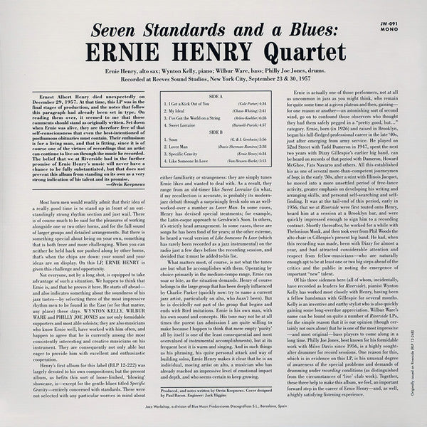 Ernie Henry Quartet - Seven Standards And A Blues LP (Mono, 180g, Remastered, Limited Edition, Jazz Workshop) ( VINYL )