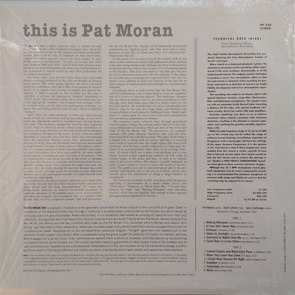 Pat Moran - This Is Pat Moran LP (180g, Remastered, Limited Edition of 500, Jazz Workshop) ( VINYL )